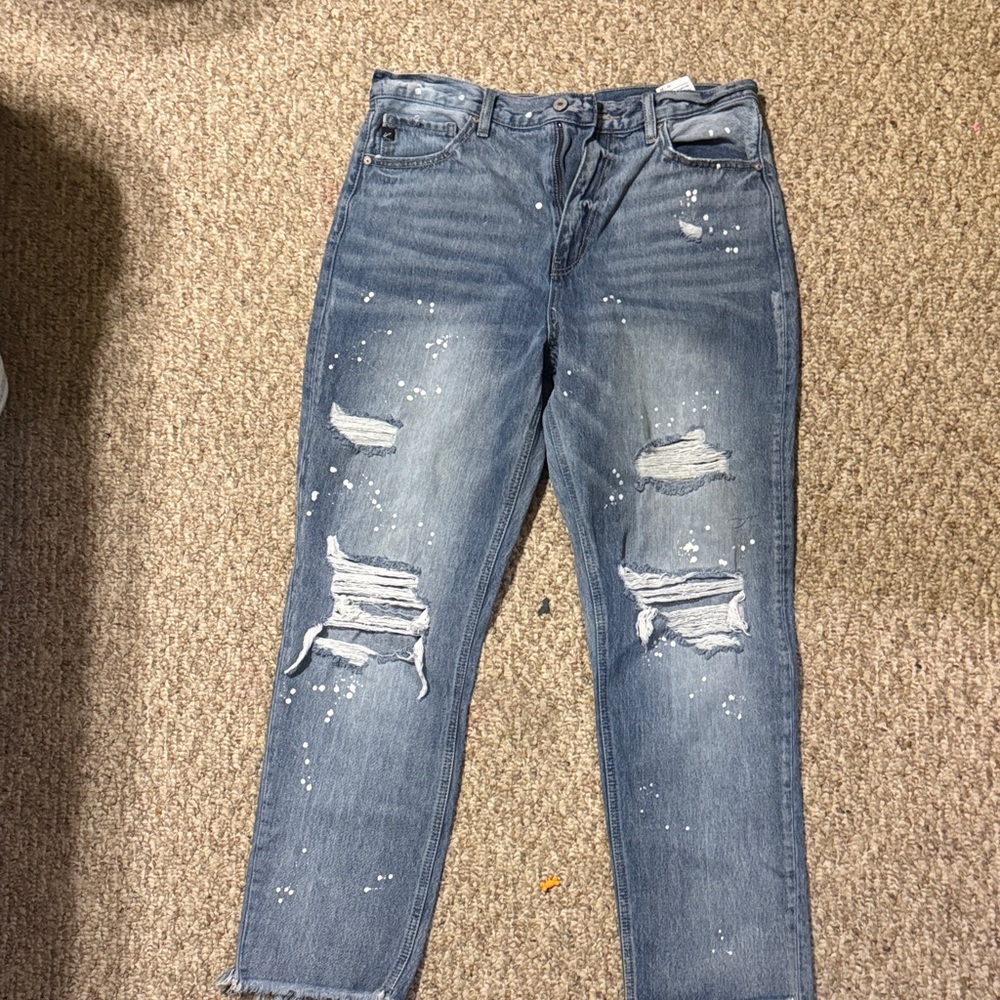 KanCan Women's Distressed Blue Straight Leg Jeans